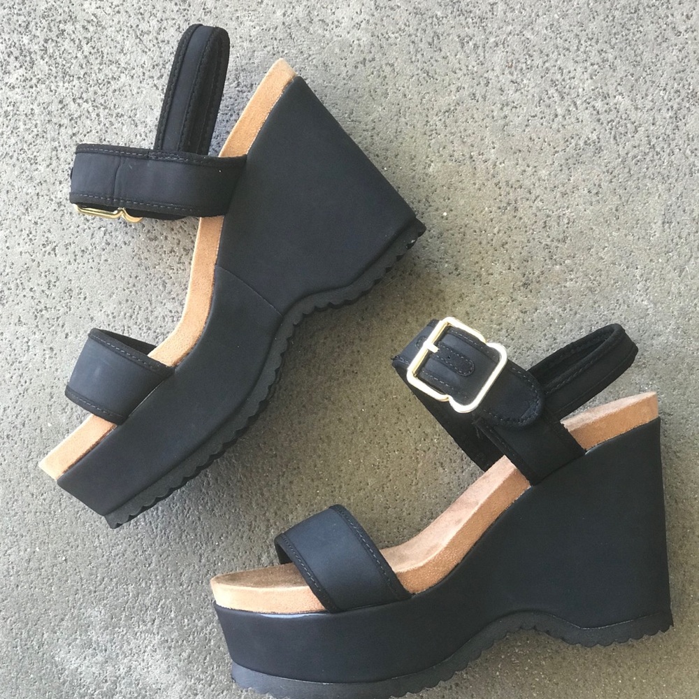 1 left! Qupid Eloise Black Platform Wedge Sandal - Picture 3 of 5